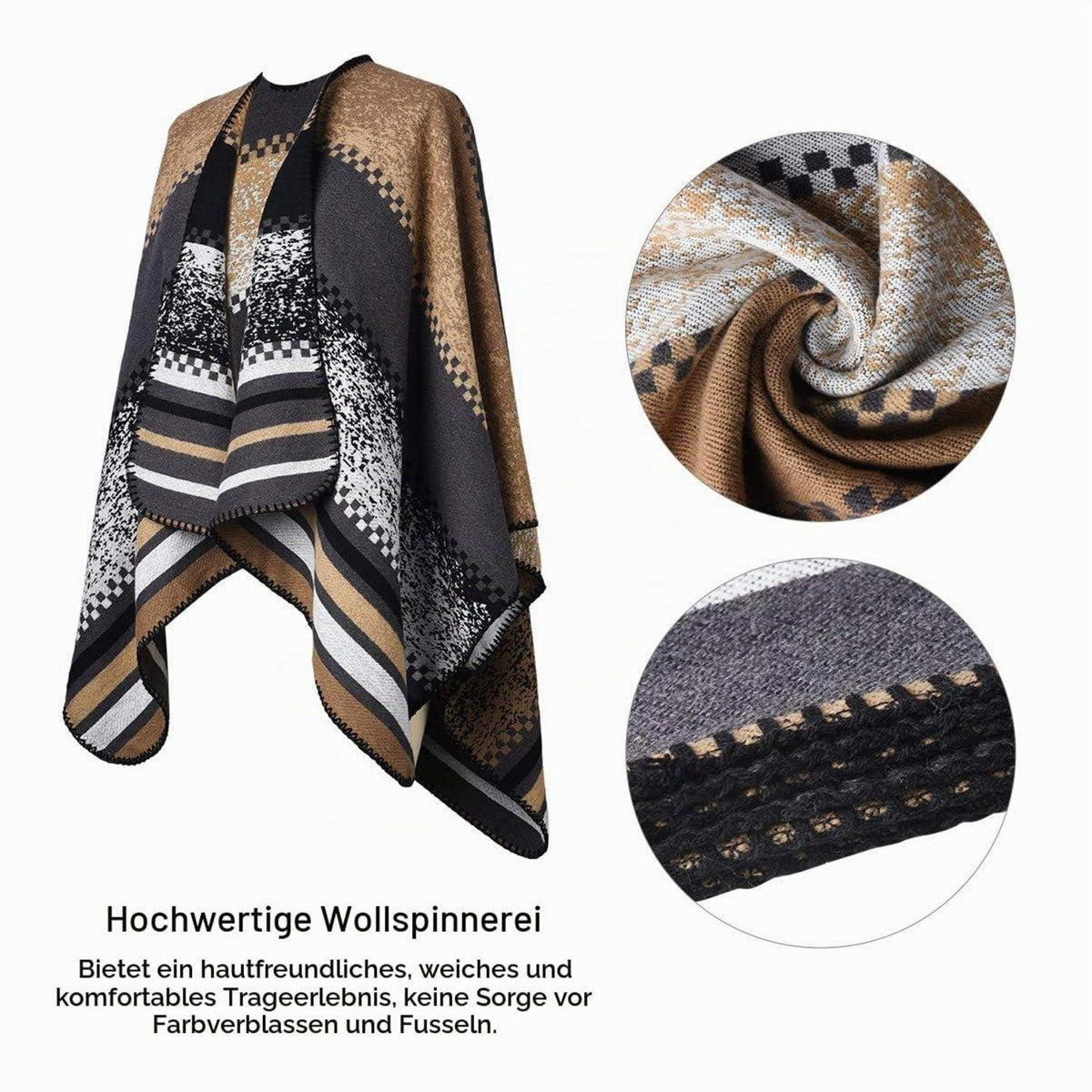 Warmer Strickponcho mit offenem Kragen für Damen