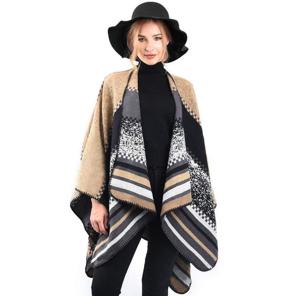 Warmer Strickponcho mit offenem Kragen für Damen