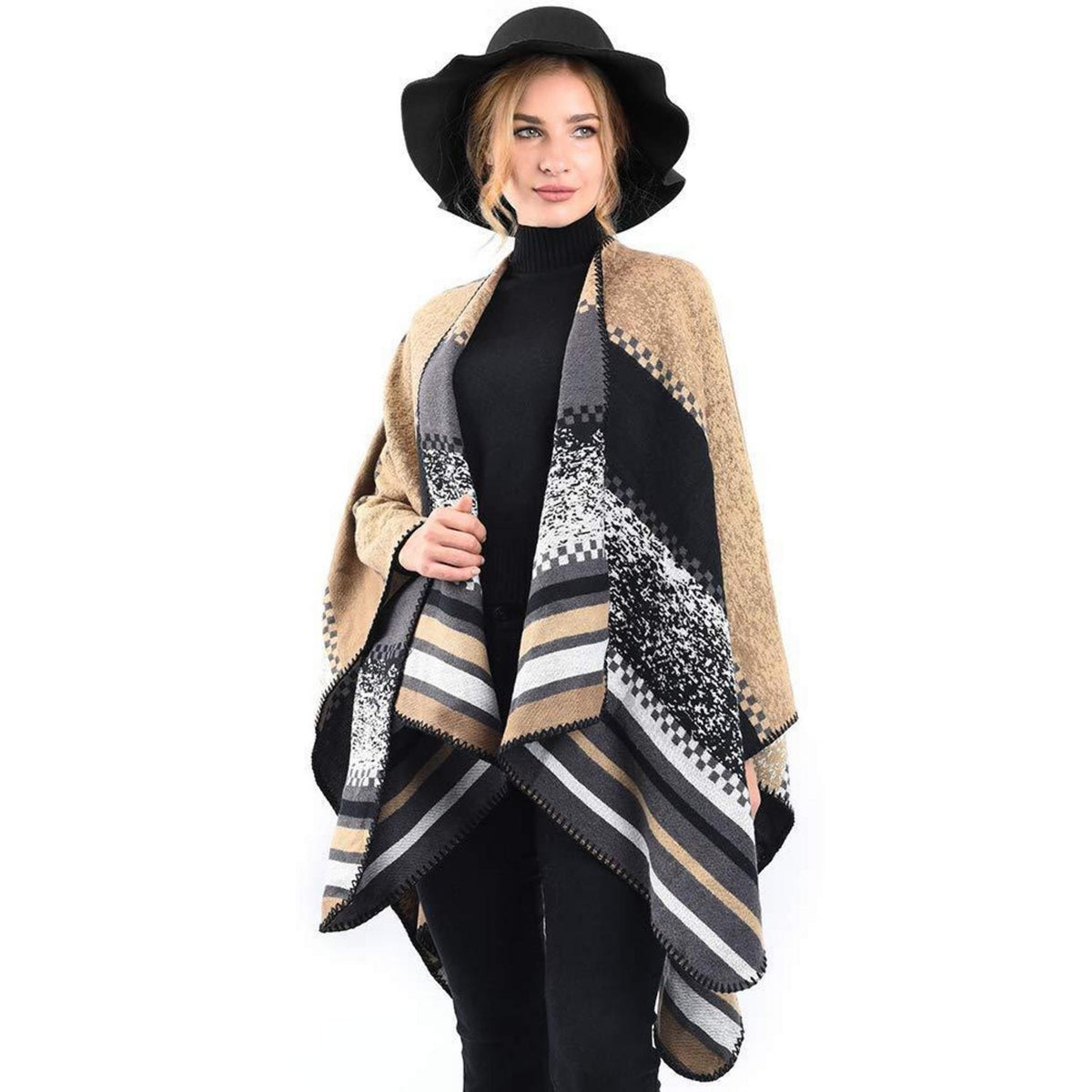 Warmer Strickponcho mit offenem Kragen für Damen