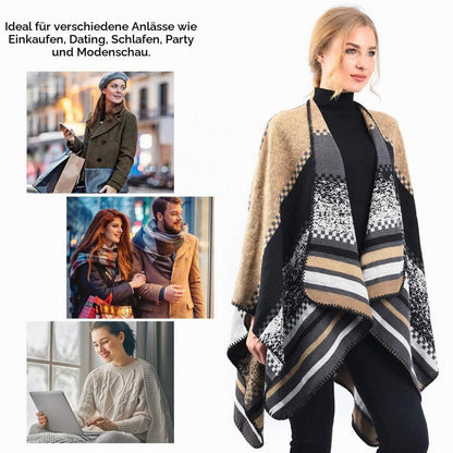 Warmer Strickponcho mit offenem Kragen für Damen