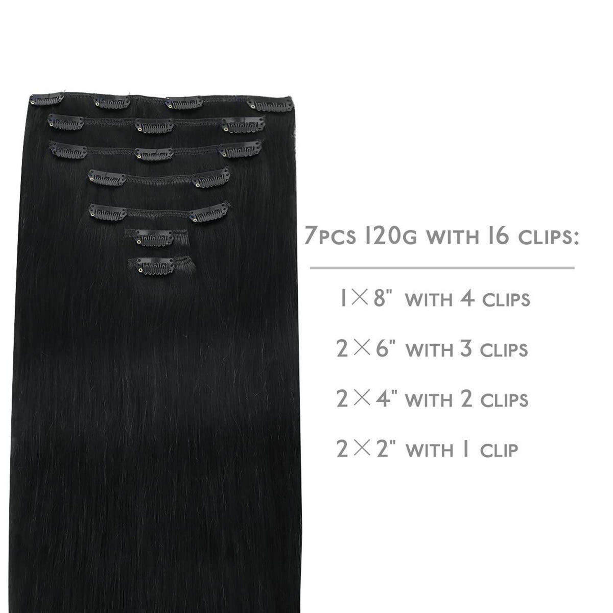 Clip in Echthaarverlängerung 40cm Tief Schwarz 120g