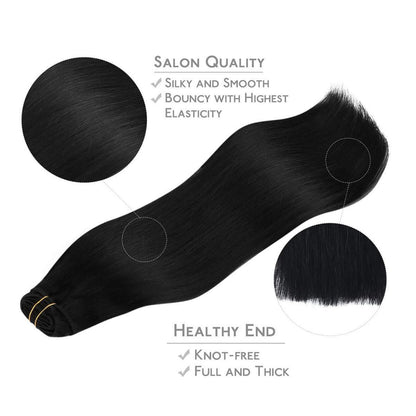 Clip in Echthaarverlängerung 40cm Tief Schwarz 120g