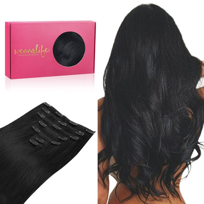 Clip-in Echthaarverlängerungen 55cm Tief Schwarz 120g 7tlg Remy Haar
