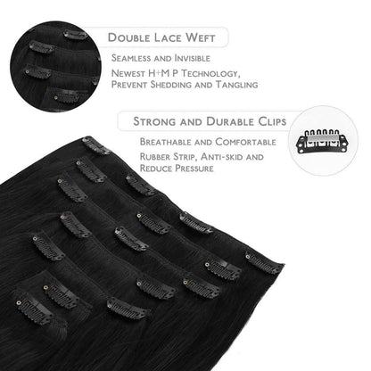 Clip-in Echthaarverlängerungen 55cm Tief Schwarz 120g 7tlg Remy Haar