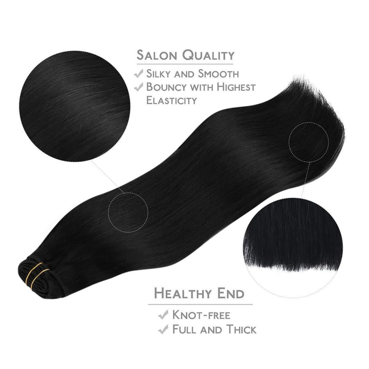 Clip-in Echthaarverlängerungen 55cm Tief Schwarz 120g 7tlg Remy Haar