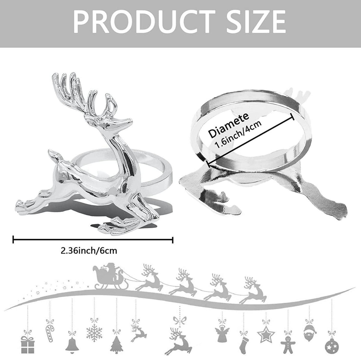 Rentier Serviettenringe Weihnachten 12er Set Silber Tischdeko