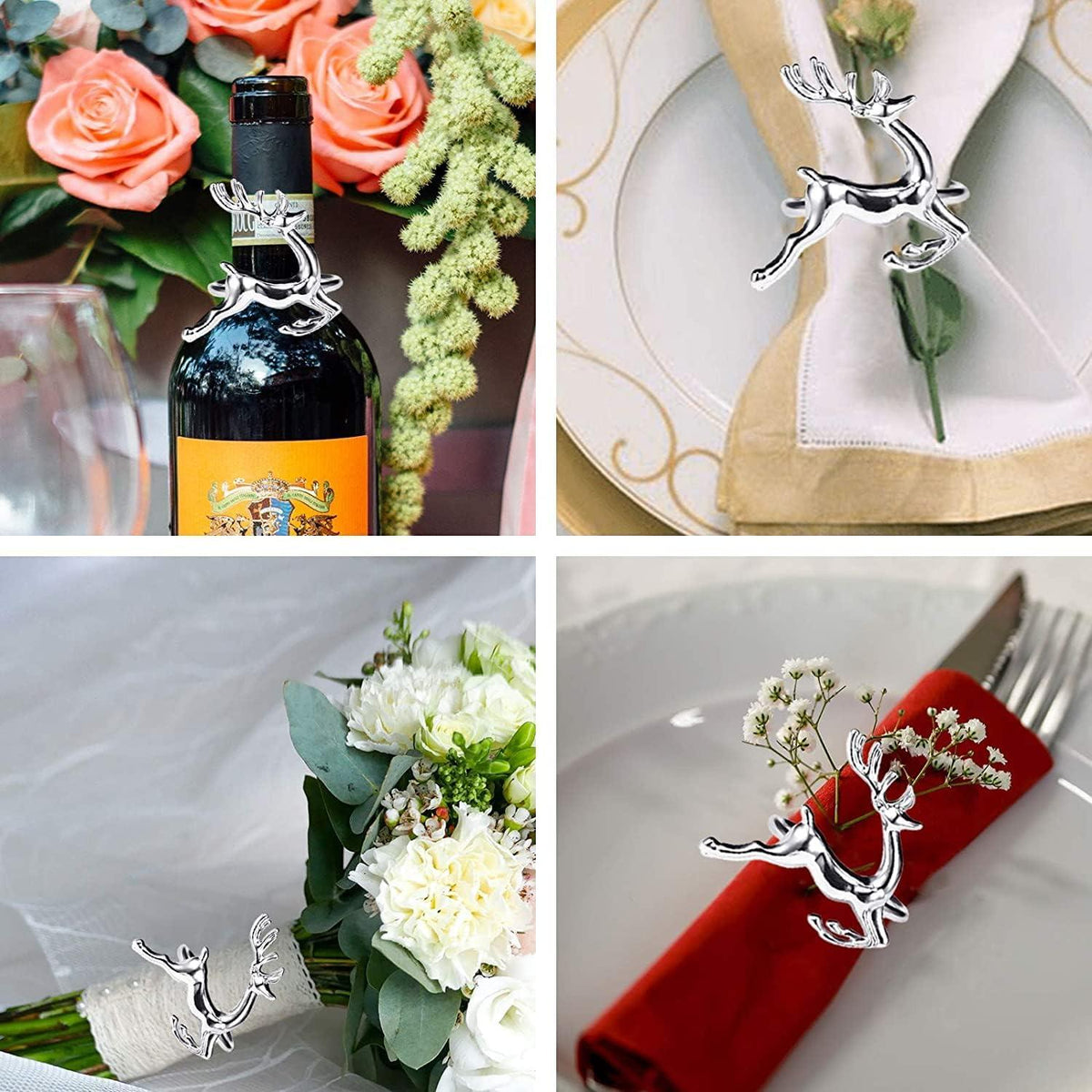12x Weihnachten Rentier Serviettenringe 6CM Silber Hochzeit Tischdekoration