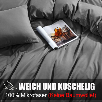 Bettwäsche-Set 155x220 Anthrazit Mikrofaser bügelfrei