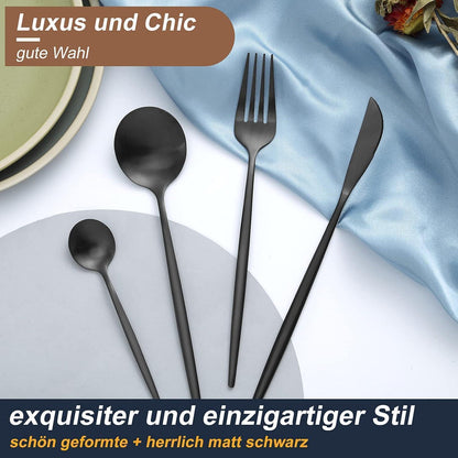 Besteckset Edelstahl 24 Teile für 6 Personen Matt Schwarz