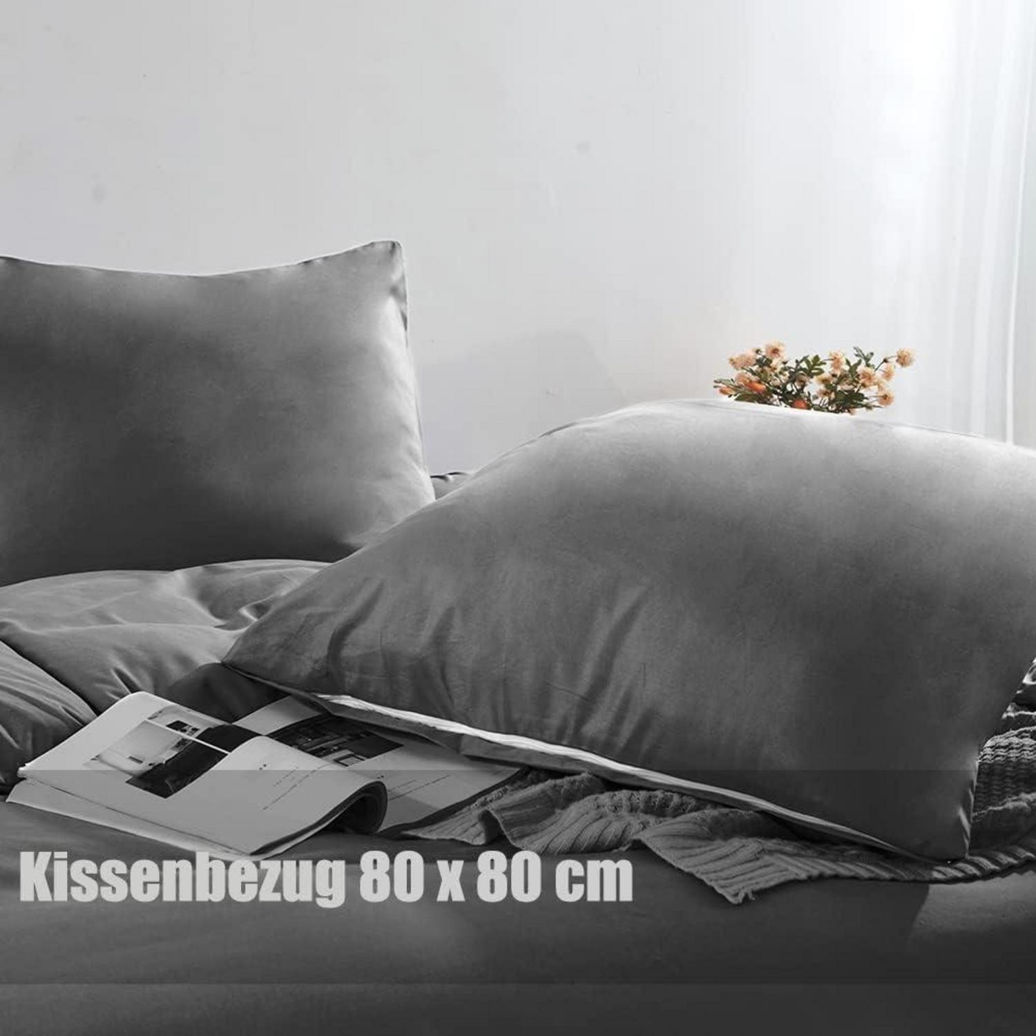 Soifox Bettwäsche Set 220x240 Grau Anthrazit Mikrofaser Kissenbezug Reißverschluss