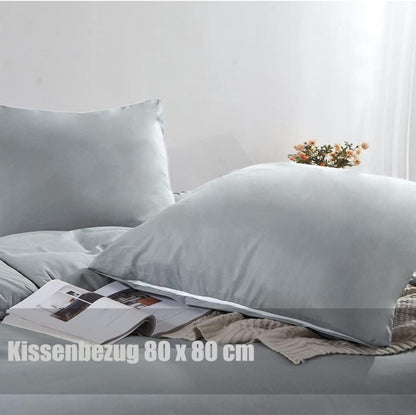 Soifox Bettwäsche 220x240 Grau Mikrofaser bügelfrei Bettbezug Kissenbezug 2er Set