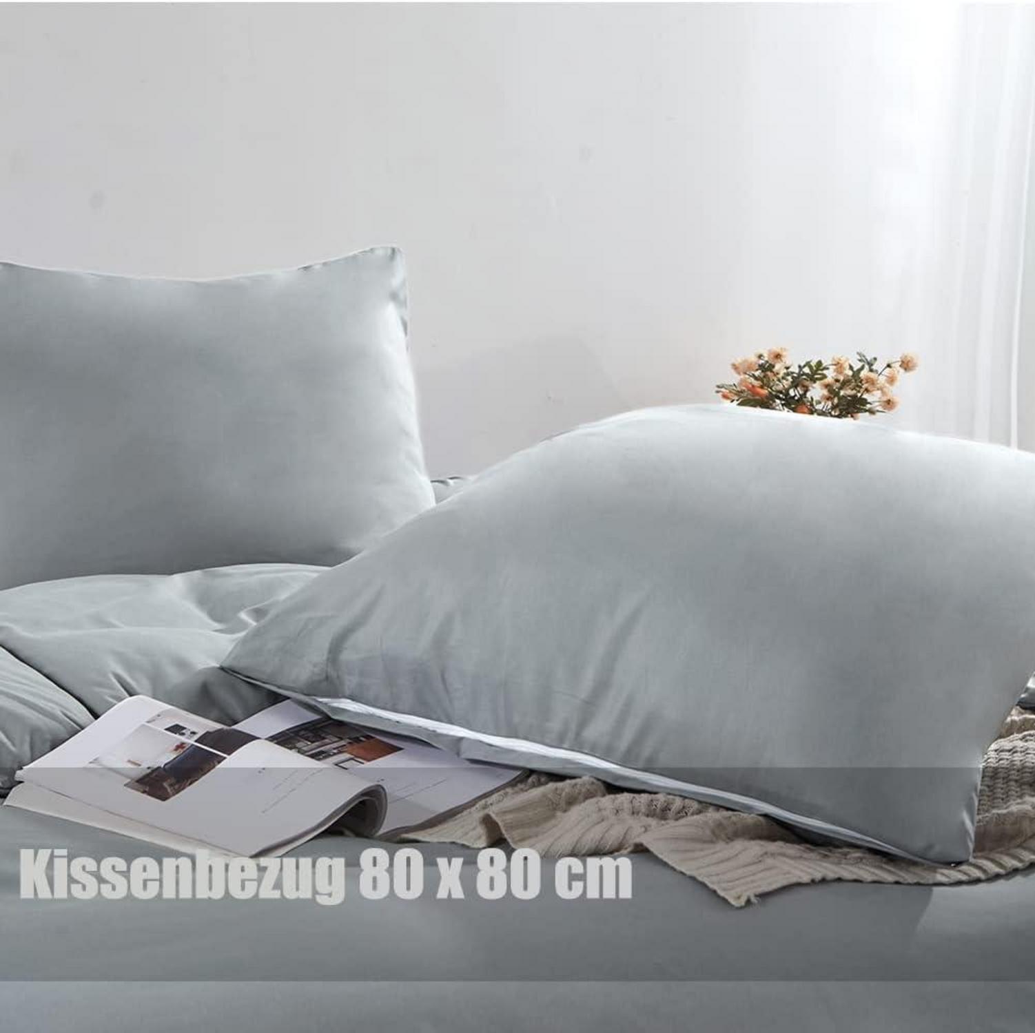 Soifox Bettwäsche 200x200 Grau Mikrofaser Set 80x80cm Kissenbezug