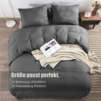 Soifox Bettwäsche 200x200 Grau Anthrazit Mikrofaser Knitterfrei 2er Set