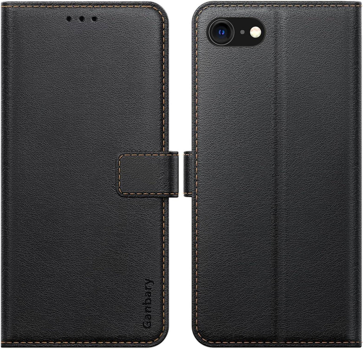 iPhone SE 2022/2020 Handyhülle Leder Schwarz, Kartenfächer, Standfunktion