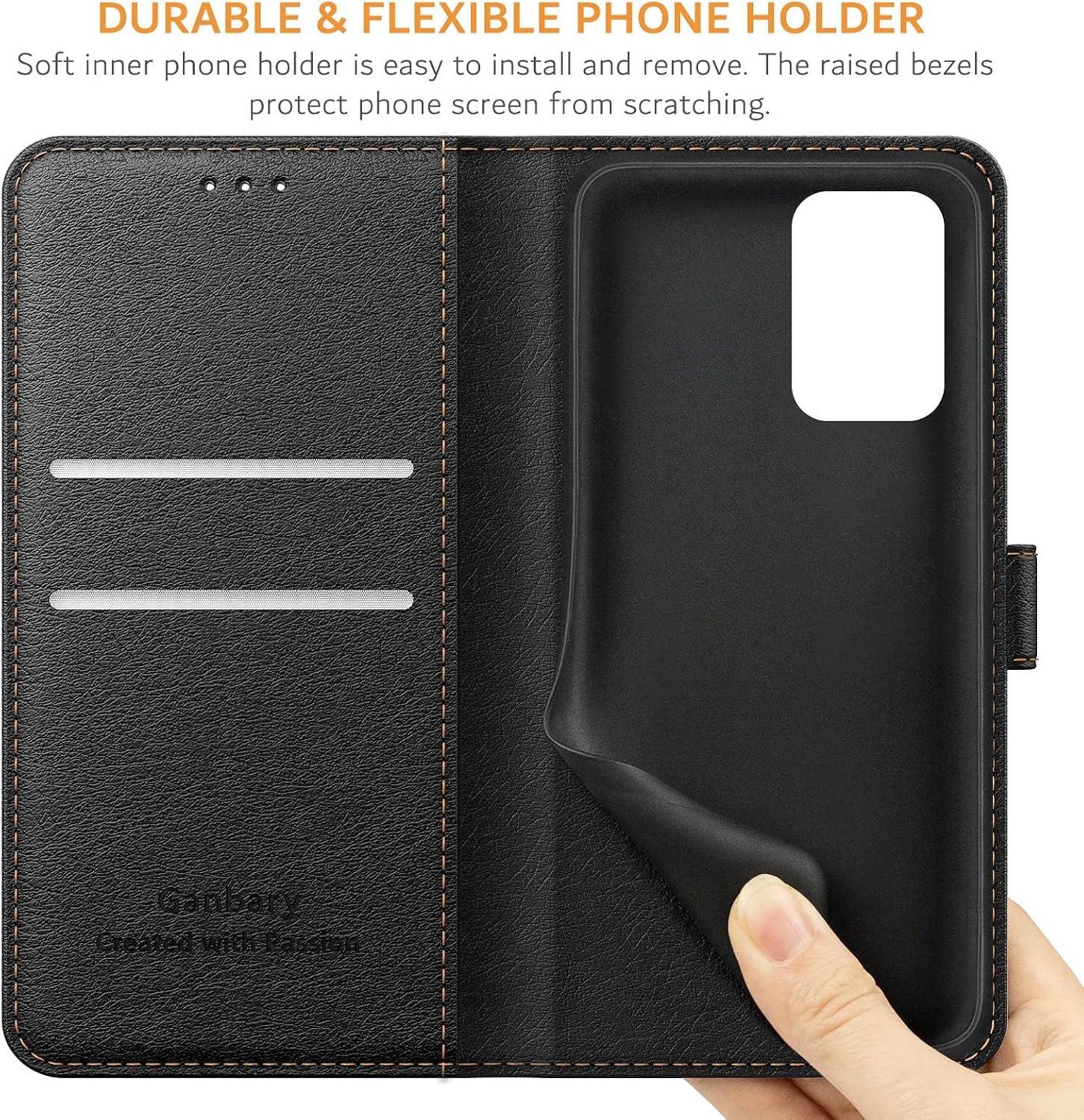 Premium Leder Handyhülle Xiaomi Redmi 10 - Schwarz Flipcase mit Kartenschlitzen