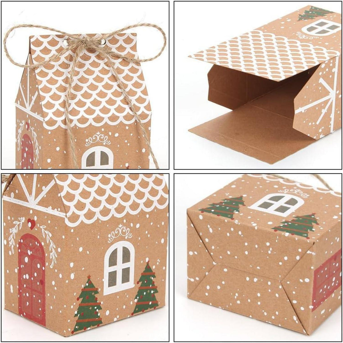 30 Stück Weihnachts Geschenkboxen Kraftpapier Dekoration Hanfseil 10,5 cm x 7 cm x 5 cm