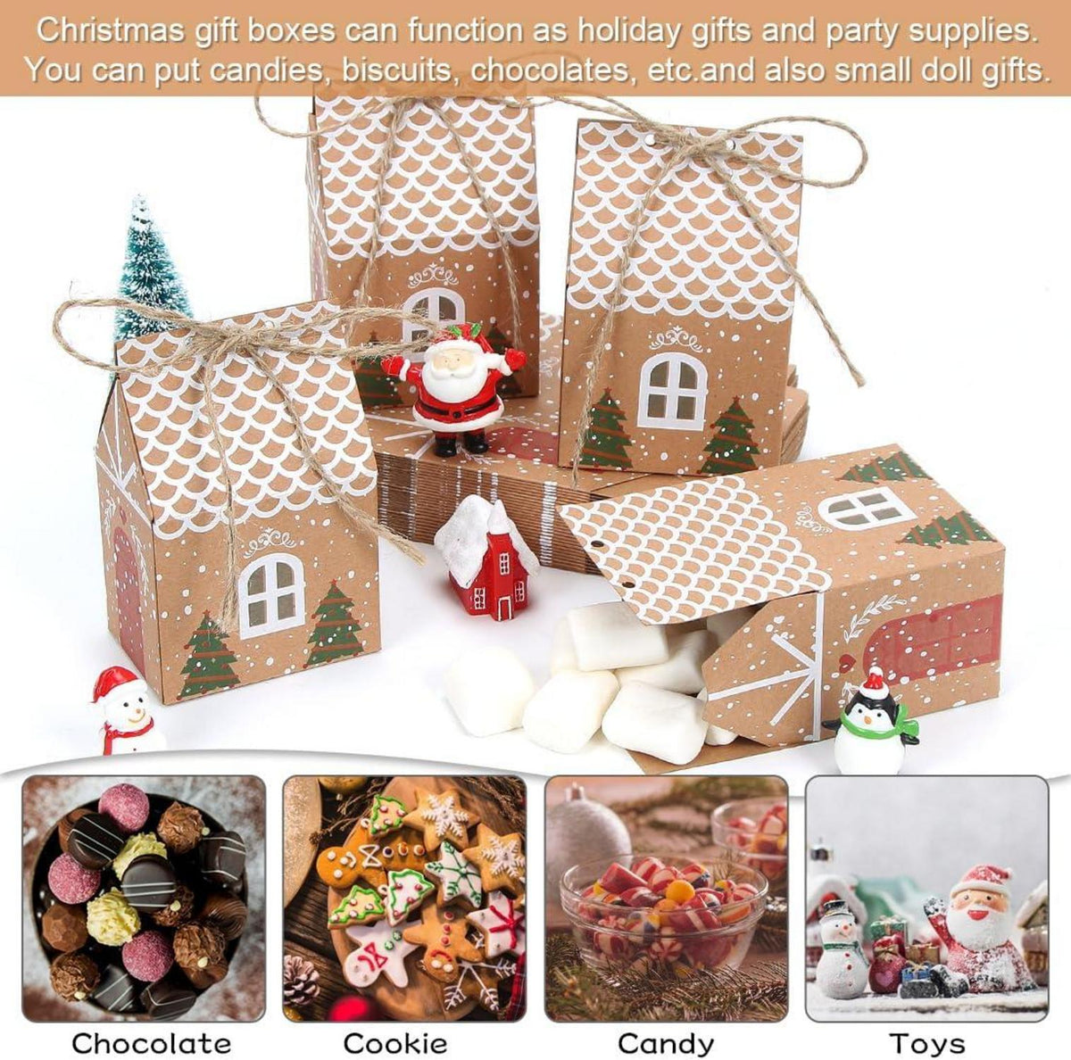 Sprinlot Geschenkbox Weihnachten Kraftpapier Süßigkeitenbox Hanfseil