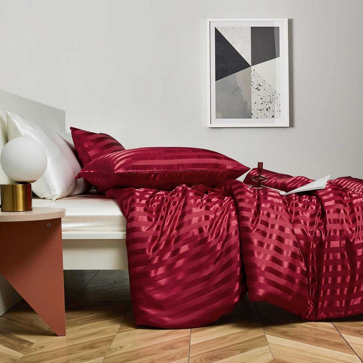 Satin Bettwäsche Set 135x200cm Rot – Gestreift & Seidig Glänzend