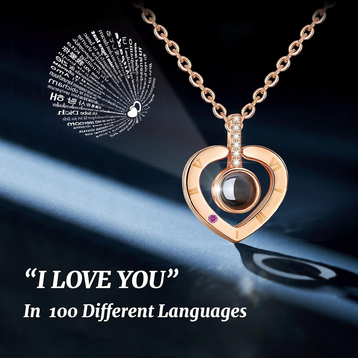 Ewige Rose mit I Love You Halskette Geschenkbox Blau