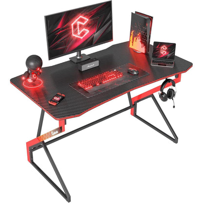 Gaming Tisch 100x60 cm Kohlefaser Schwarz Kopfhörerhaken