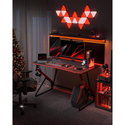 Gaming Tisch 100x60 cm Kohlefaser Schwarz Kopfhörerhaken