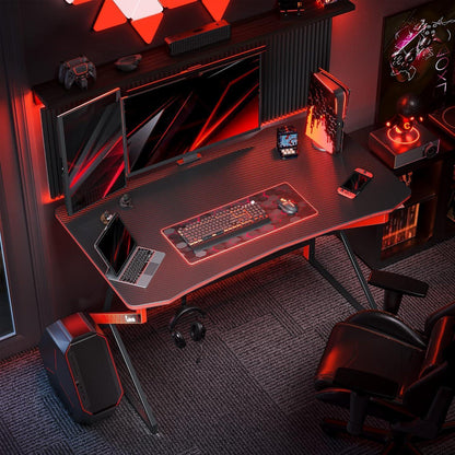 Gaming Tisch 100x60 cm Kohlefaser Schwarz Kopfhörerhaken