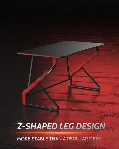 Gaming Schreibtisch Kohlefaser Schwarz 100x60cm PC Tisch Kopfhörerhaken