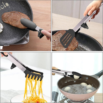 Grillzange 4er Set aus Silikon & Edelstahl BPA-Frei