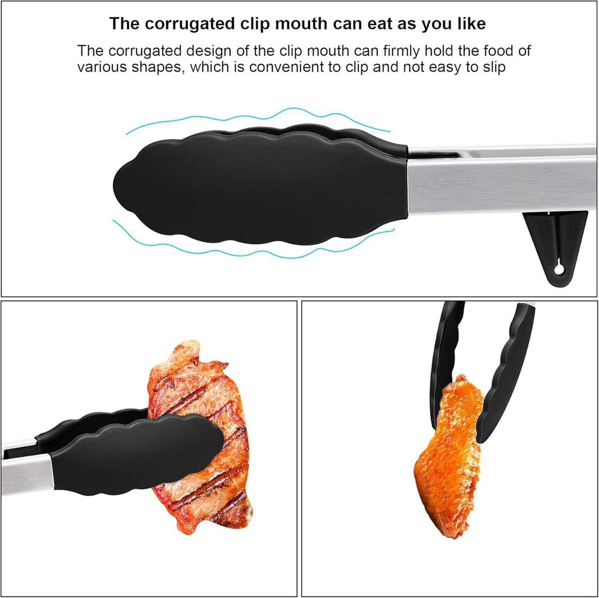 4er Grillzange Set aus Silikon & Edelstahl - Küchenzange BBQ Servierzange