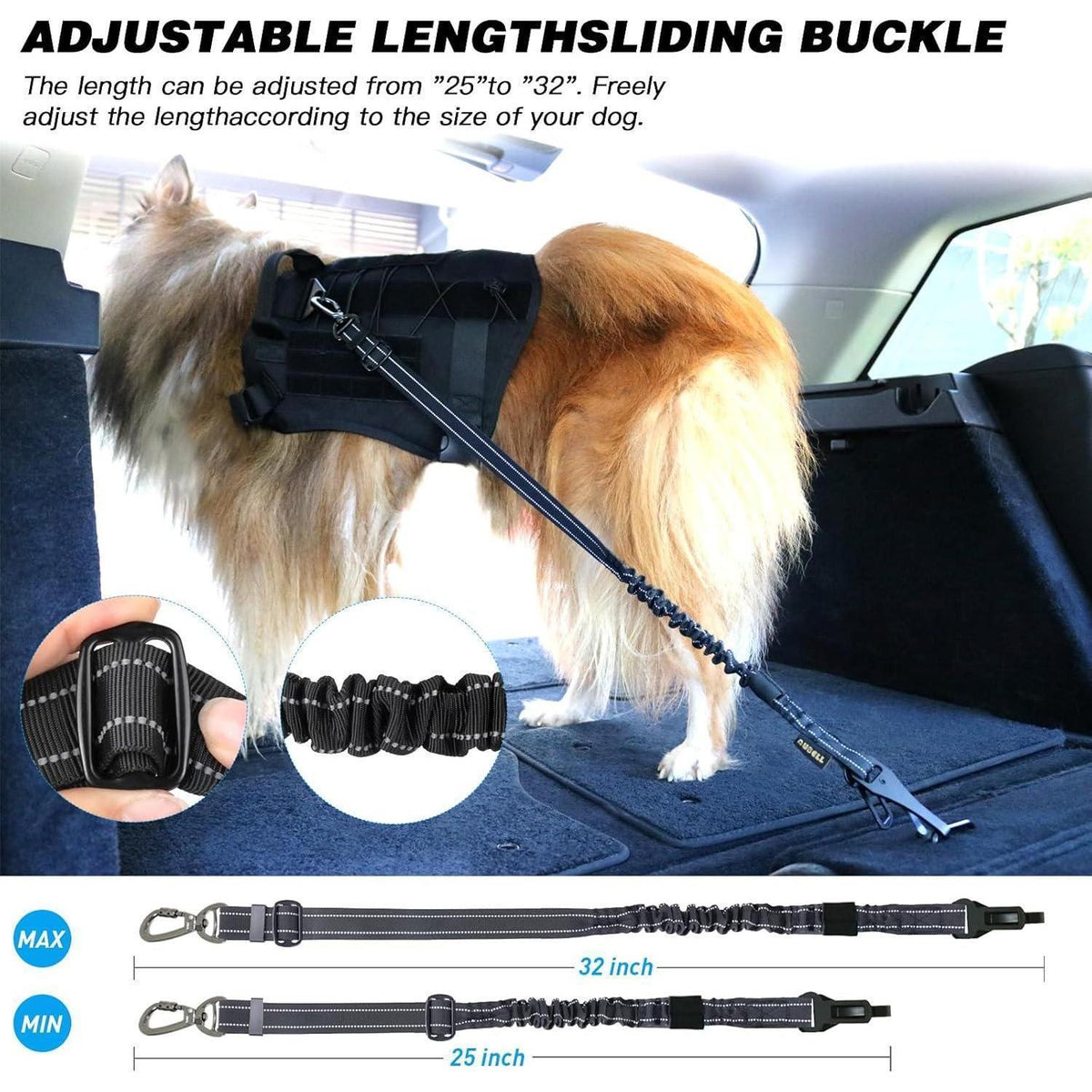 Hund Auto Sicherheitsgurt mit Bungee & 360° Drehklickverschluss