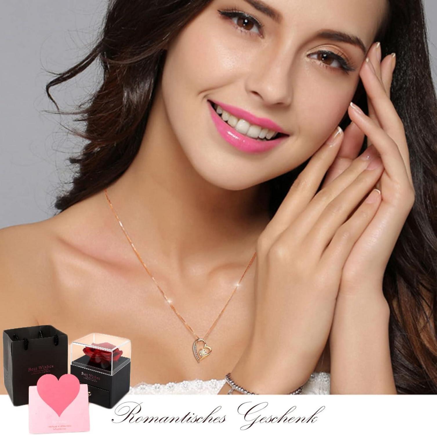 Ewige Rose Geschenkbox Rote Infinity Rosen Halskette 925 Silber
