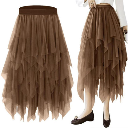 Langer Tüllrock Damen Braun Vintage Kostüm Rock