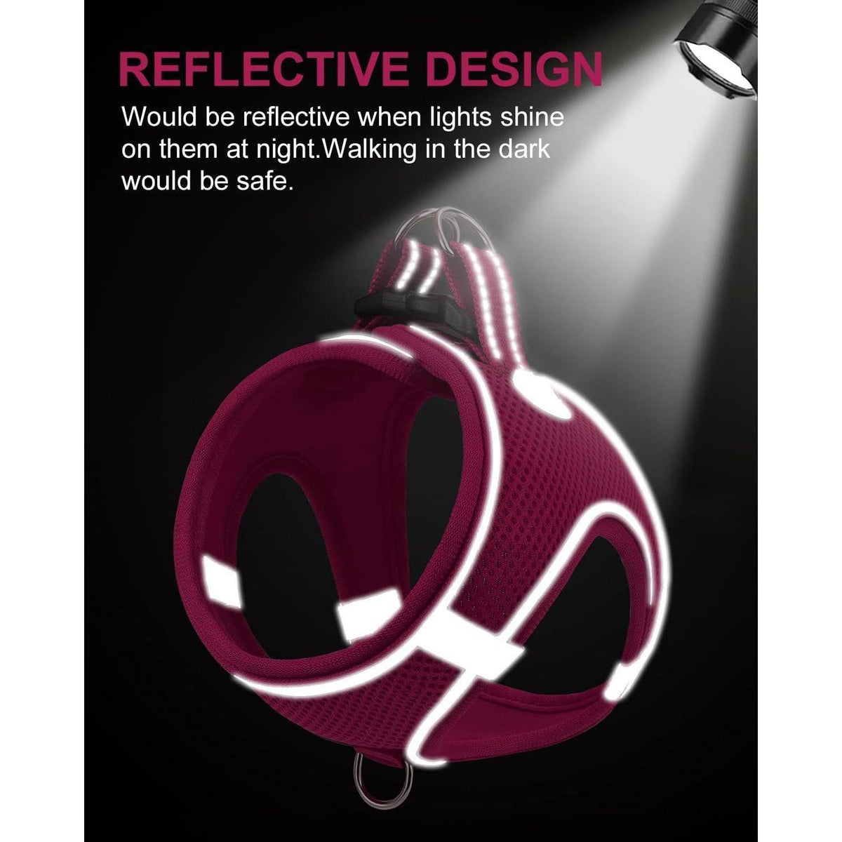 Joytale Hundegeschirr Reflektierend Air-Mesh Atmungsaktiv Leuchtend Rosa L