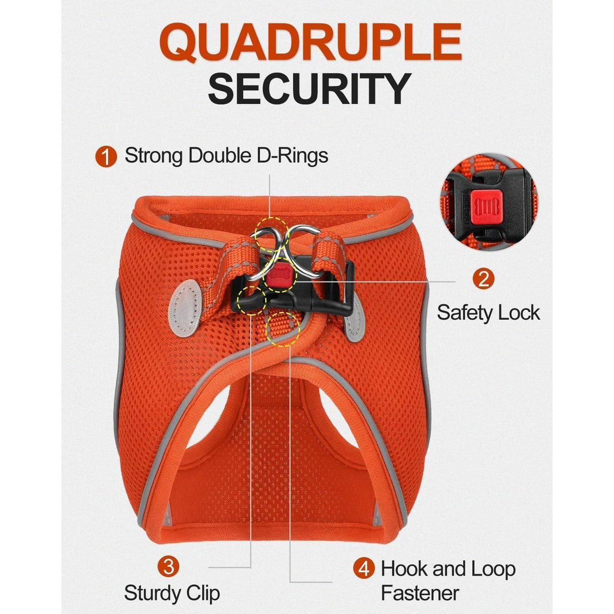Hundegeschirr Air-Mesh atmungsaktiv reflektierend Orange M