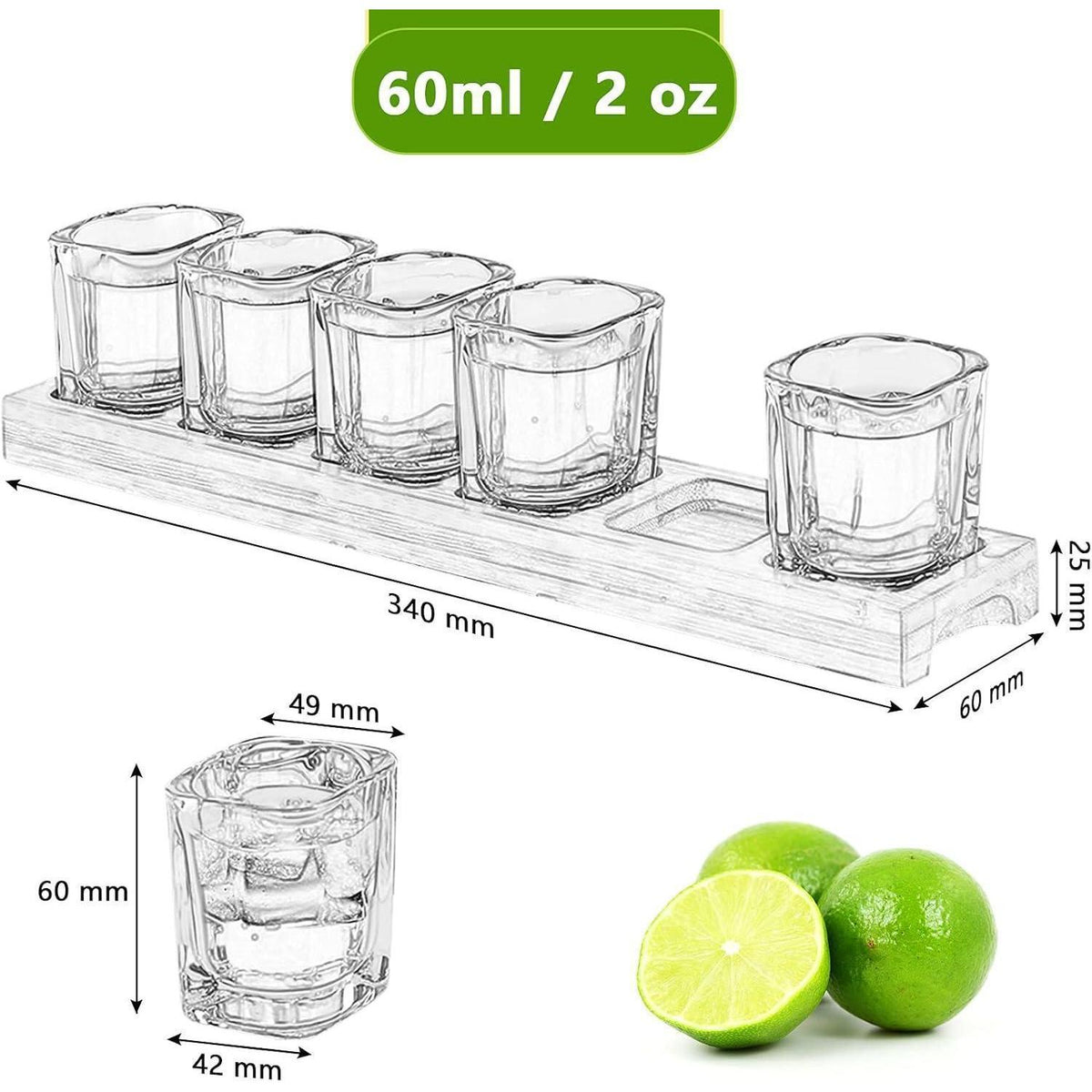Schnapsgläser-Set 6er mit Servierbrett 60ml für Likör & Whisky