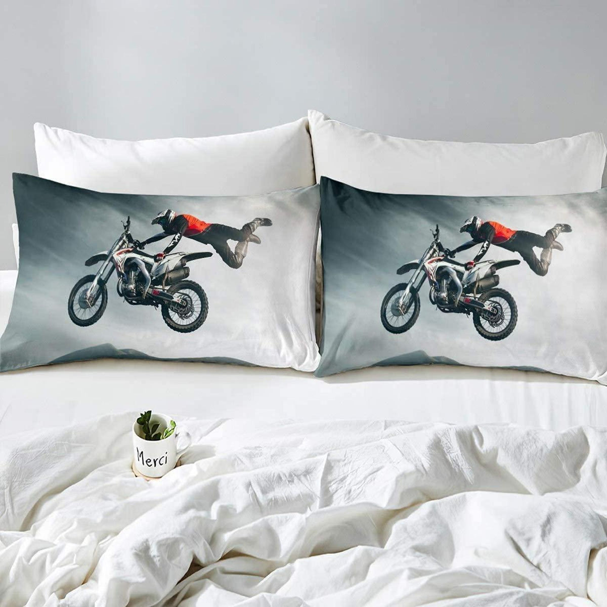 Motocross Bettwäsche Set 135x200cm – Kinderzimmer Motorrad Design