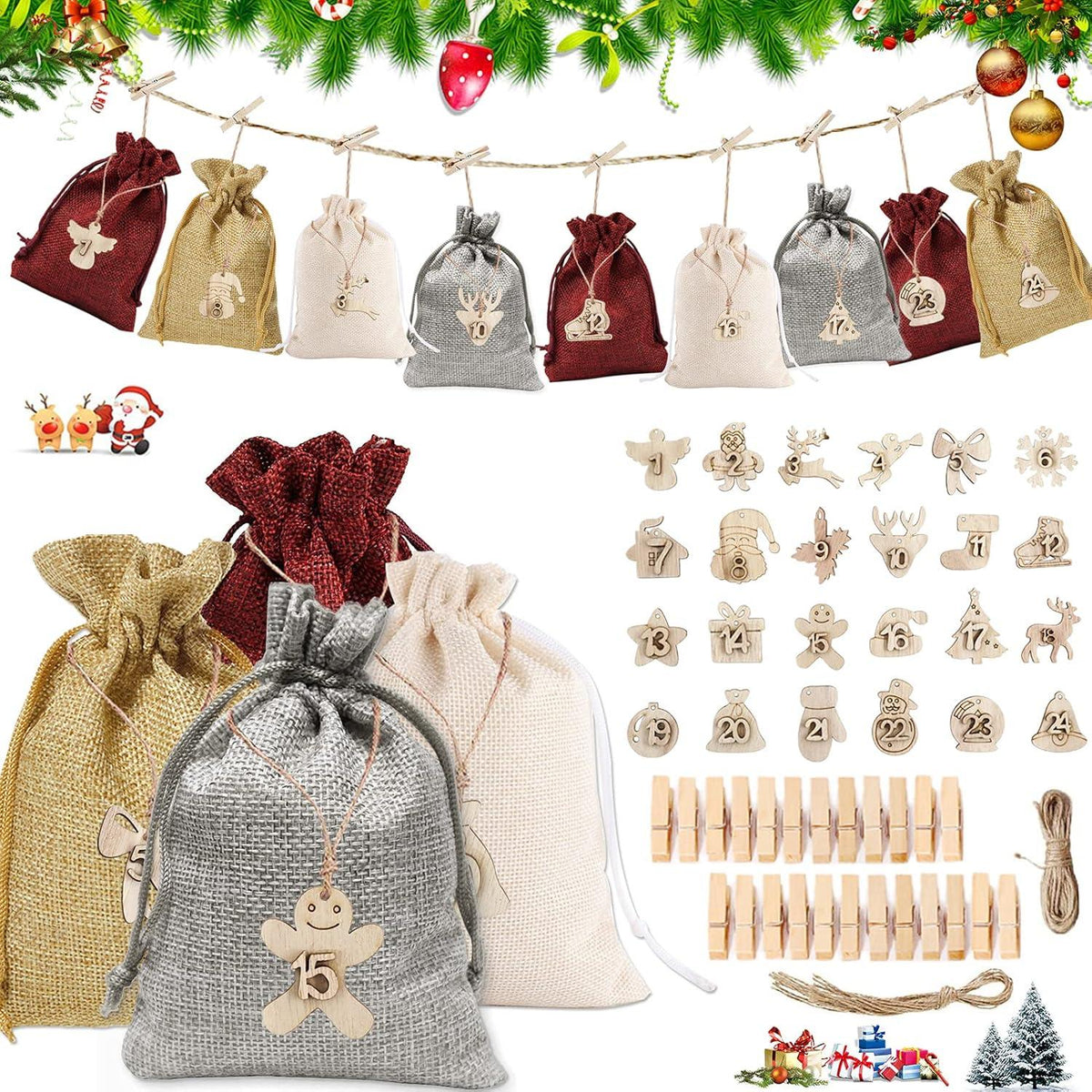 Adventskalender zum Befüllen, Weihnachten Geschenksäckchen DIY