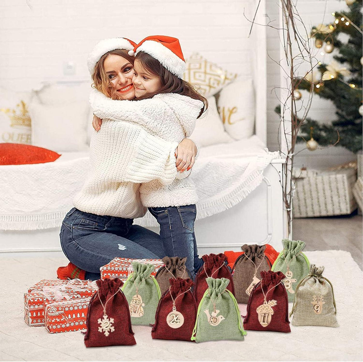 Adventskalender zum Befüllen 24 Säckchen Weihnachten Geschenksäckchen