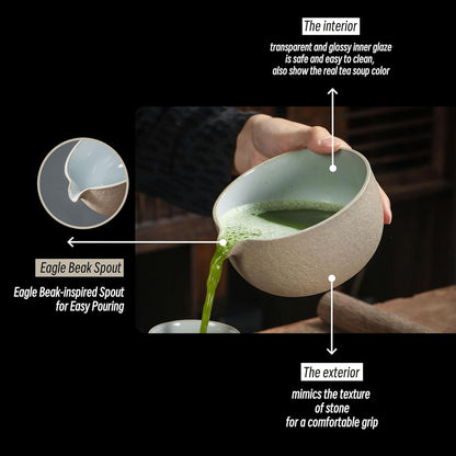 Japanisches Matcha-Tee-Set 7-teilig Bambus Keramik Dunkelgrau
