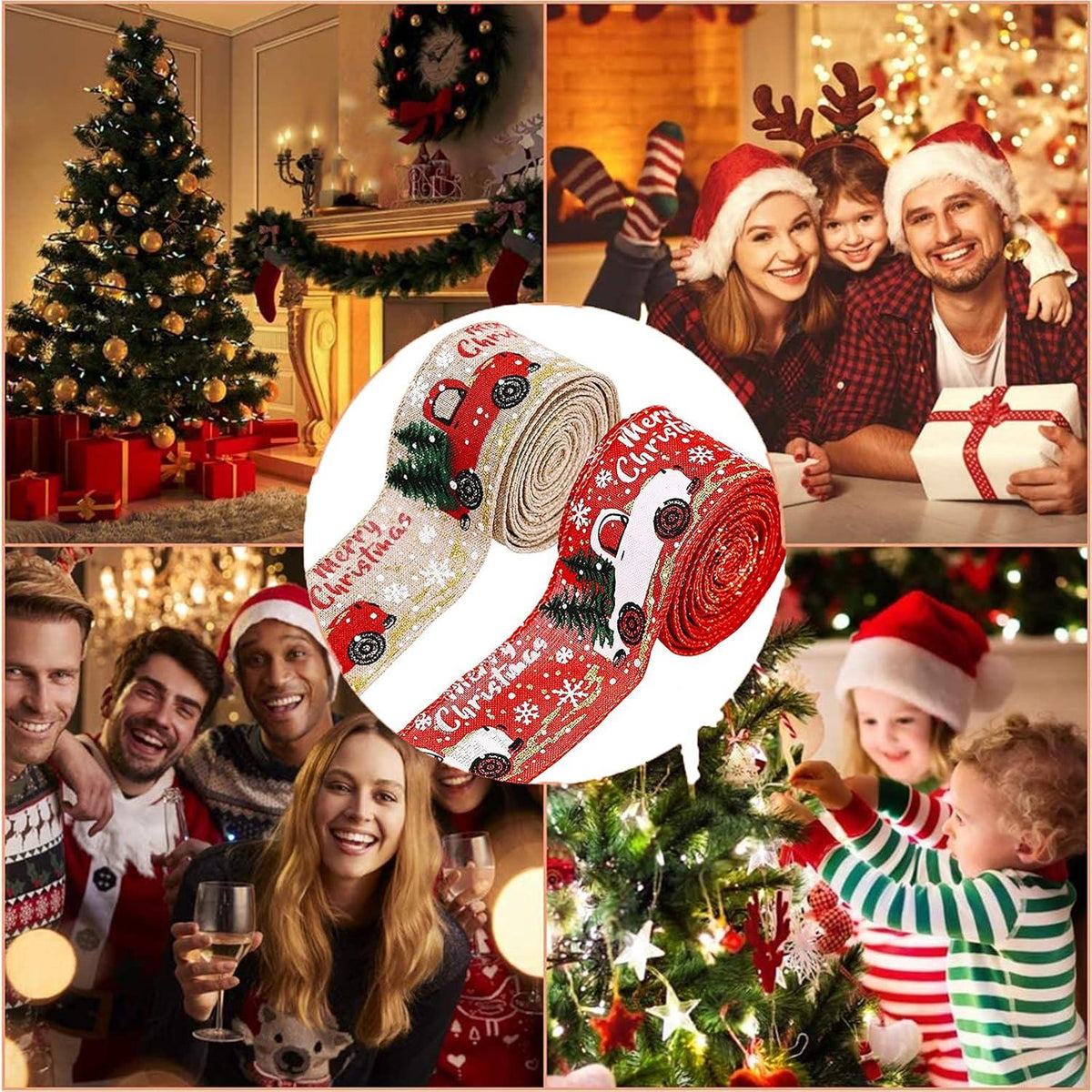 Weihnachtsbänder Satin Ripsband Geschenkverpackung - 4 Rollen