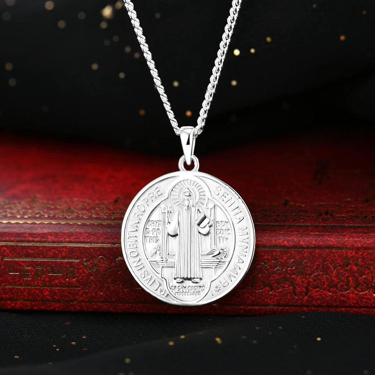 Heiliger Benedikt Silber Kette 925 Anhänger Halskette 18K
