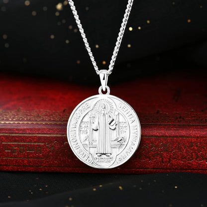 Heiliger Benedikt Silber Kette 925 Anhänger Halskette 18K