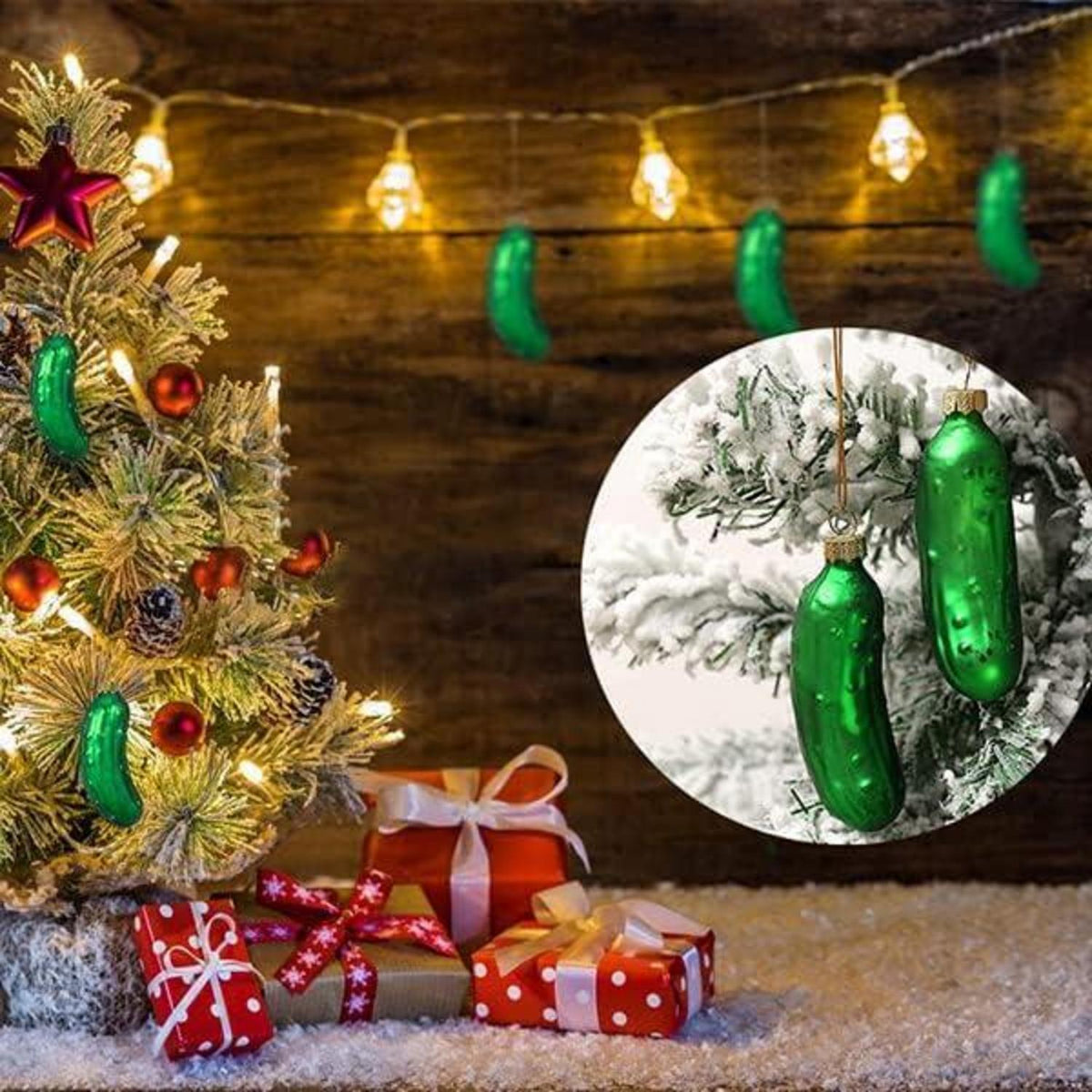 4pcs Glas Gurken Weihnachtsbaumschmuck Weihnachtsdeko Grüne Weihnachtsgurke