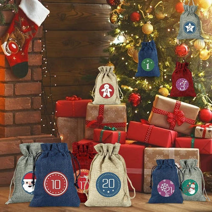 Adventskalender Stoffbeutel zum Befüllen 24