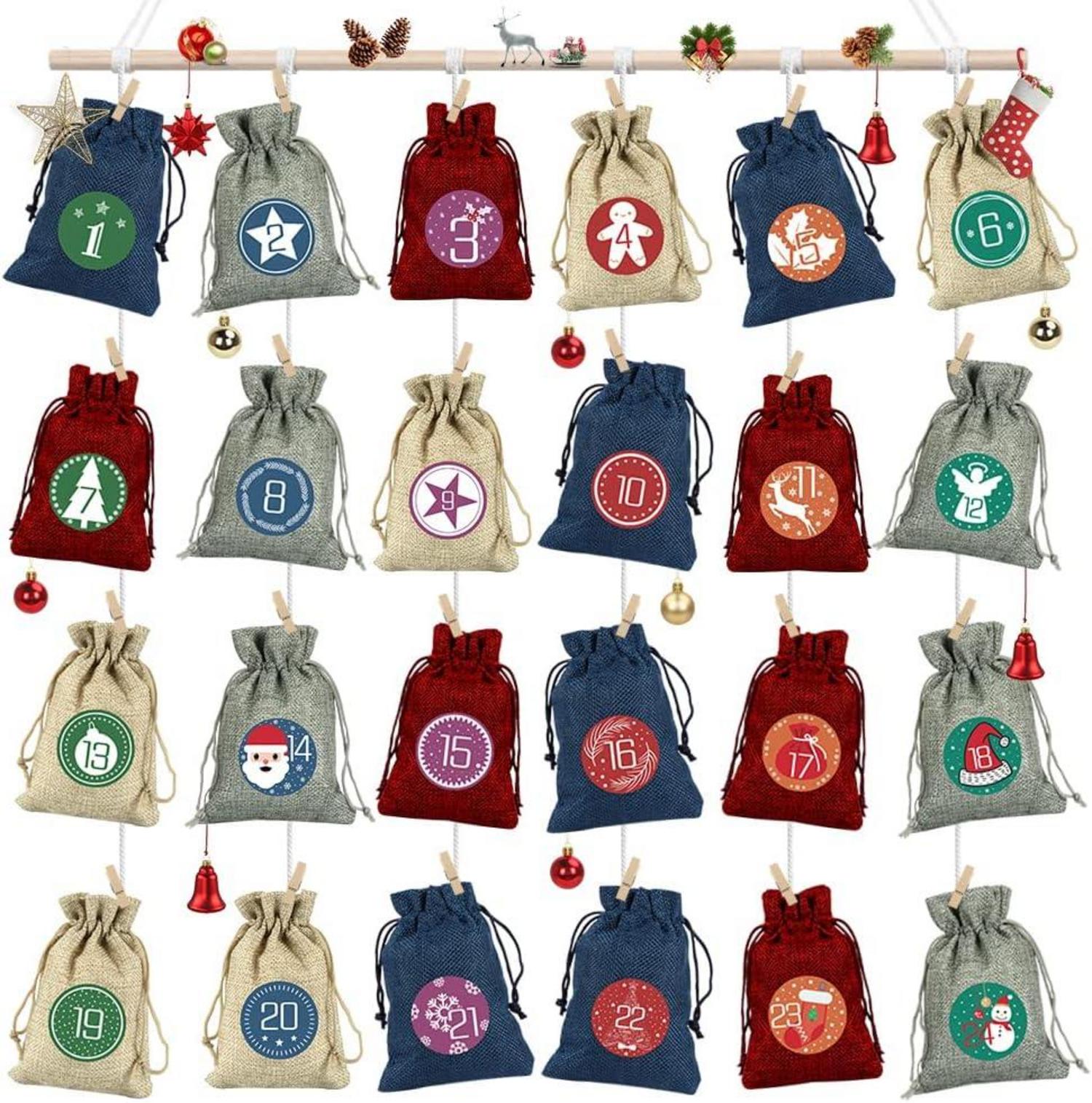 Adventskalender zum Befüllen Stoffbeutel 24 Weihnachtskalender
