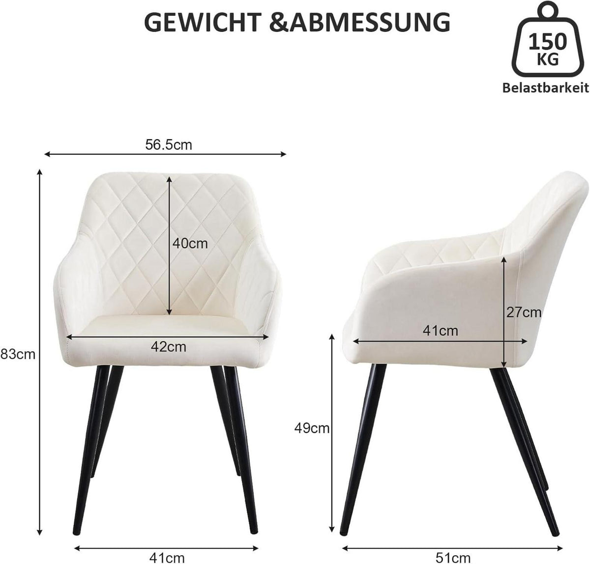 Esszimmerstühle Set Samt Bezug Armlehne Metallbeine Polstersessel