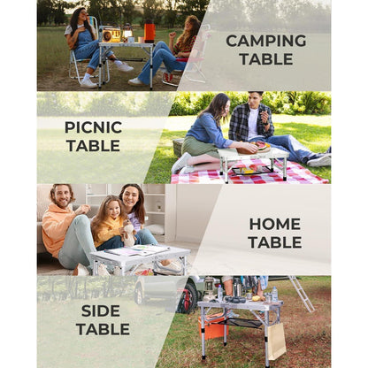 Höhenverstellbarer Campingtisch mit Netzablage, 60x40cm