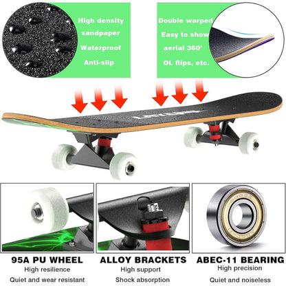 Komplettes Skateboard 31 Zoll Ahorn Deck ABEC-11 Lager Verde
