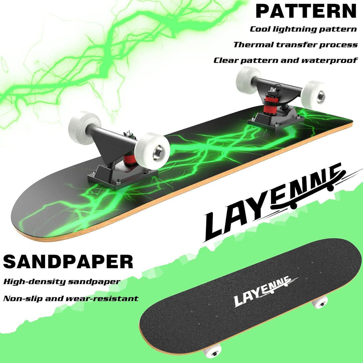 Komplettes Skateboard 31 Zoll Ahorn Deck ABEC-11 Lager Verde