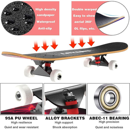LAYENNE Skateboard 31 Zoll Komplettes Ahorn Deck ABEC-11